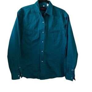 Cody James Mens Teal Snap-Button Long Sleeve Western Shirt L 100% Cotton